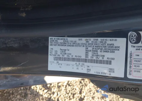 2013 Ford Fiesta Se из США, поврежденный, VIN 3FADP4EJ5DM220054